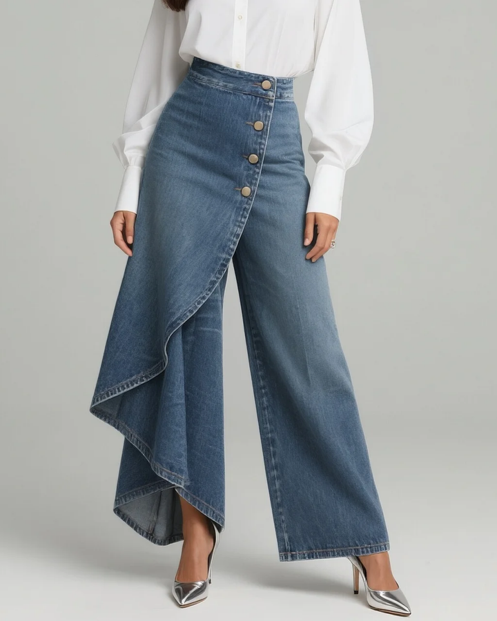 Pavellea - Wide Jean with Cross Skirt Effect in Denim