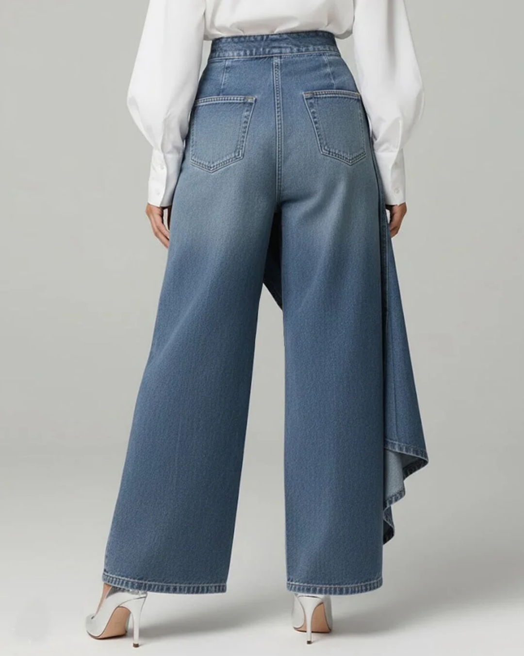 Pavellea - Wide Jean with Cross Skirt Effect in Denim
