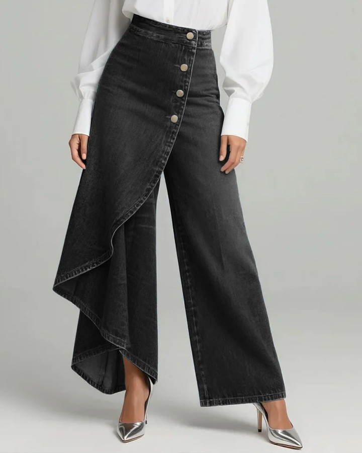 Pavellea - Wide Jean with Cross Skirt Effect in Denim