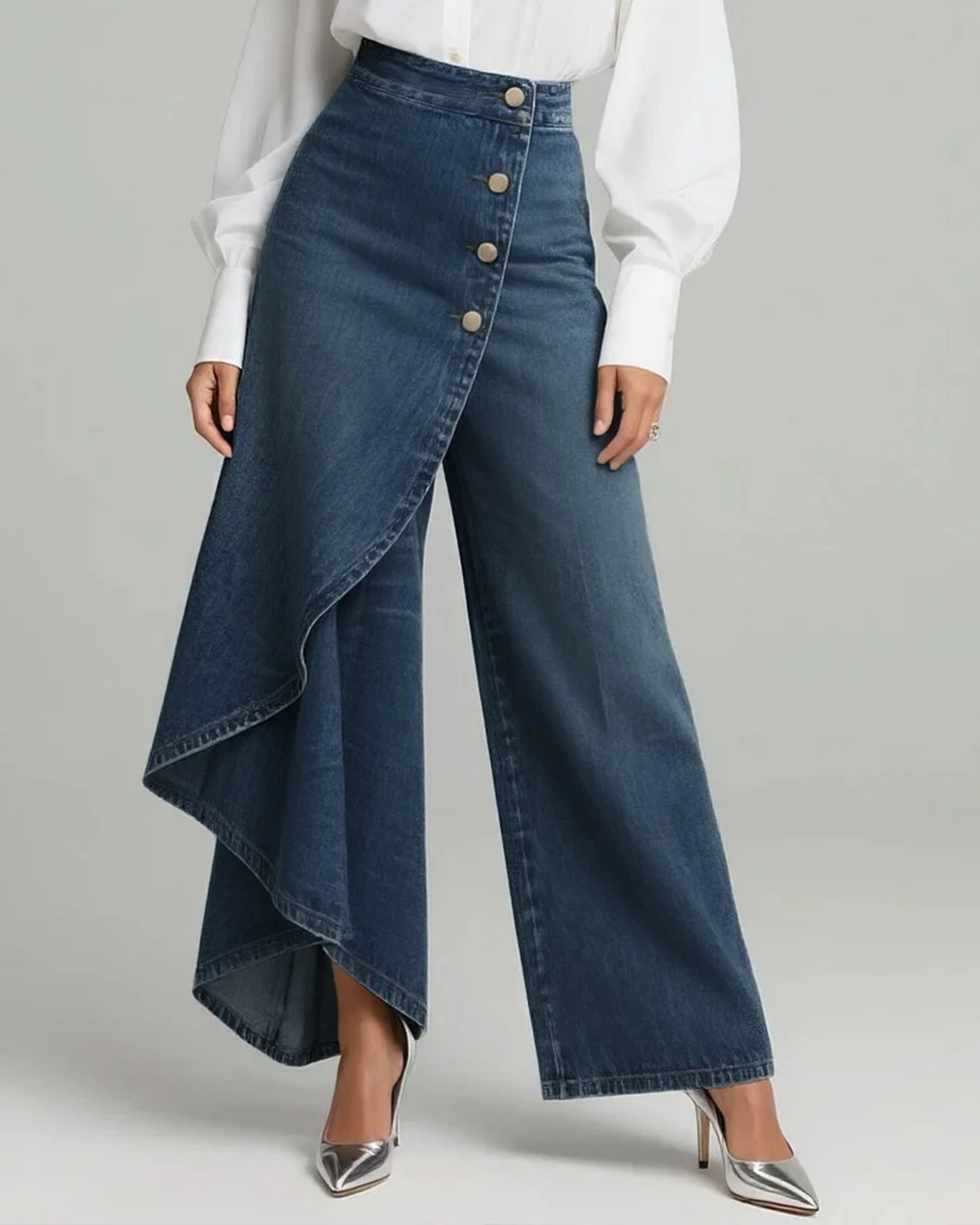 Pavellea - Wide Jean with Cross Skirt Effect in Denim